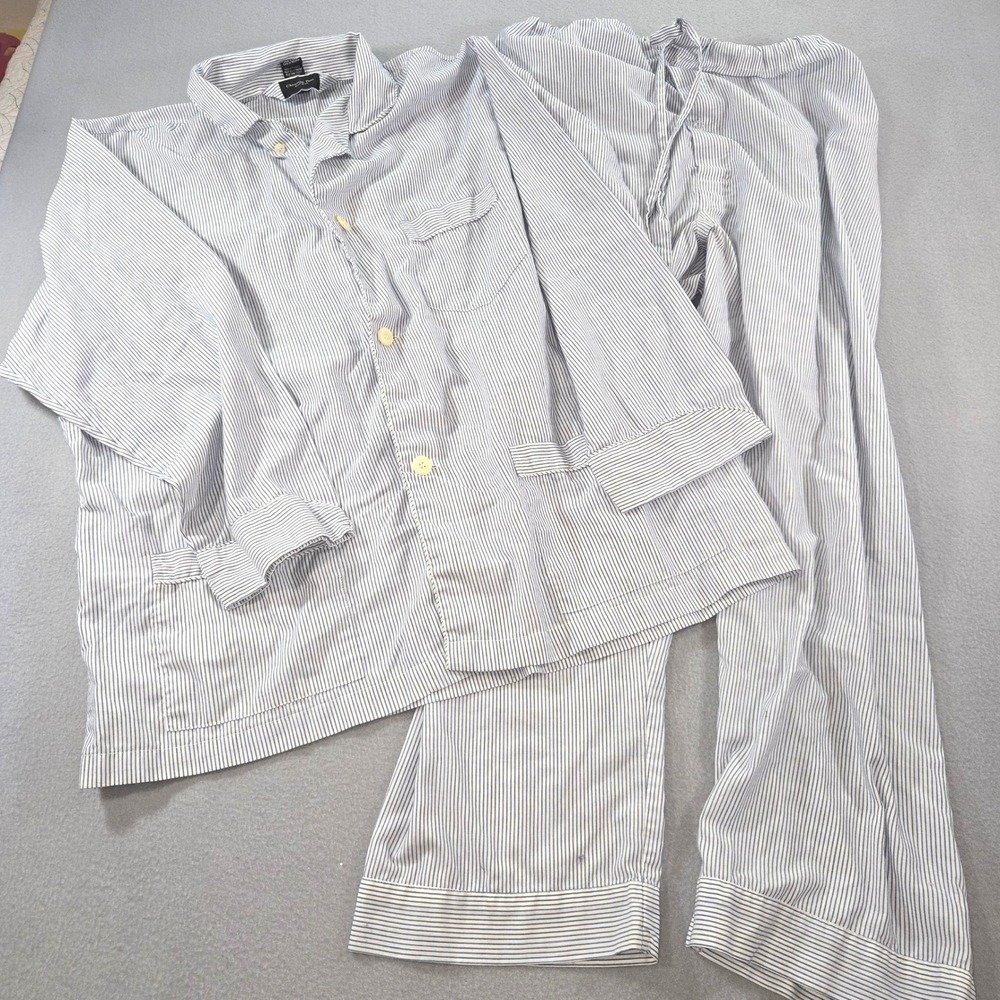 Christian Dior Monsieur Pajama Set Mens XL Blue White Pinstripe Long Sleeve 2pc